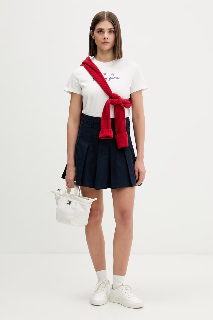 Tommy Jeans κλος φούστα βαμβακερή DW0DW23149 σκούρο μπλε AW26