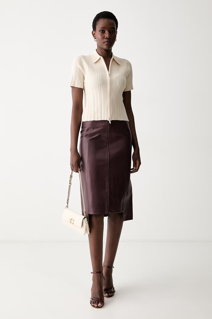 Victoria Beckham spódnica skórzana 1326LSK007327A bordowy AW26