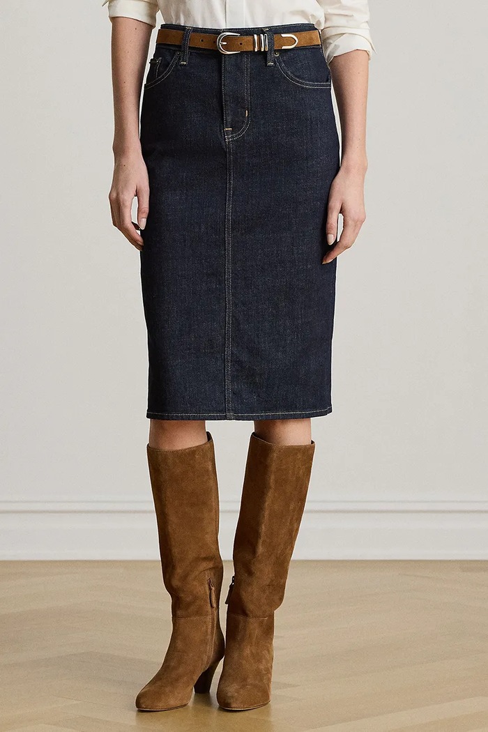 Lauren Ralph Lauren spódnica ołówkowa jeansowa niebieski 200P14644