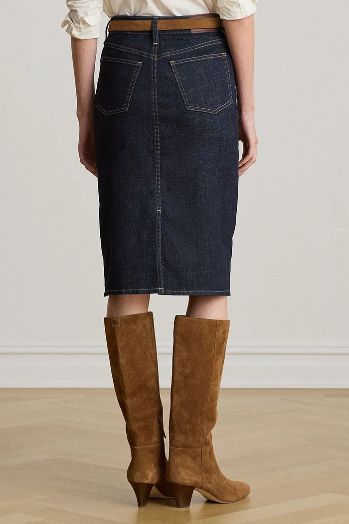 Lauren Ralph Lauren spódnica ołówkowa jeansowa 200P14644 niebieski AW26