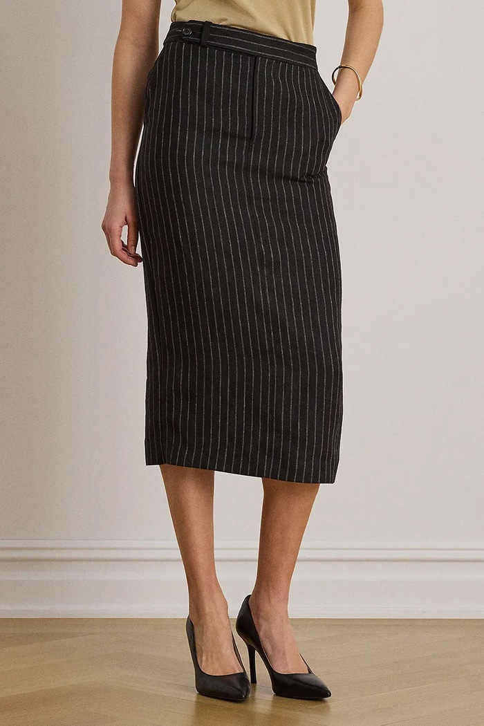 Lauren Ralph Lauren spódnica ołówkowa lniana czarny 200P13971