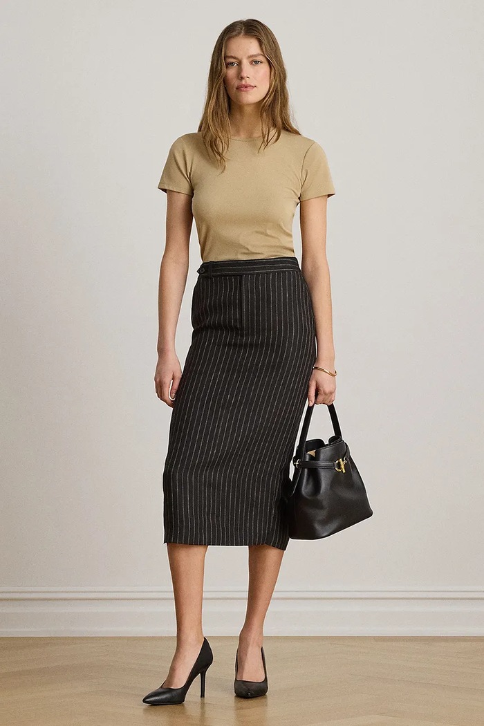 Lauren Ralph Lauren spódnica ołówkowa lniana 200P13971 czarny