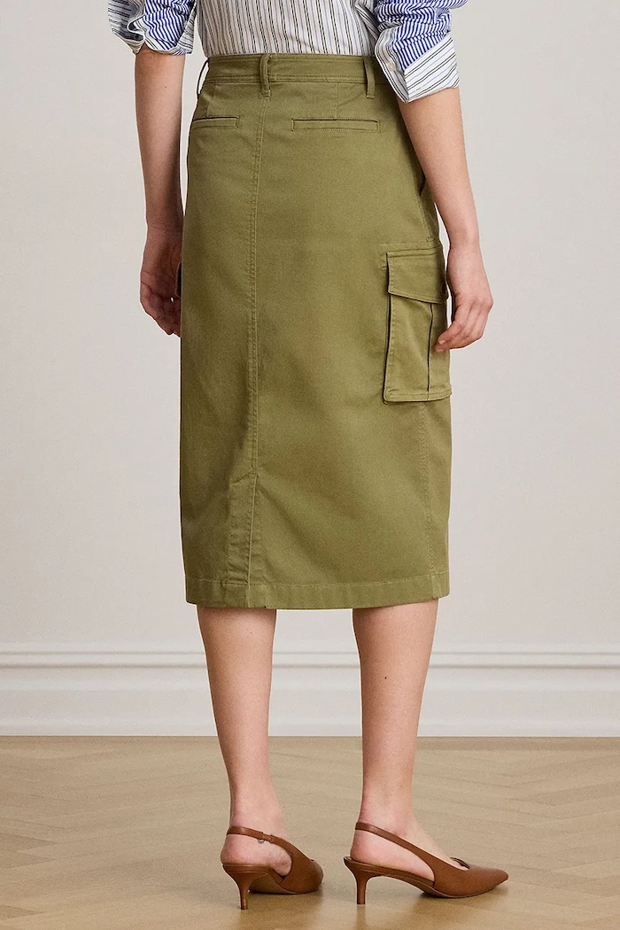 Lauren Ralph Lauren spódnica ołówkowa bawełniana z elastanem 200B24614 zielony AW26