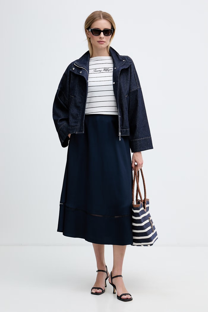 Tommy Hilfiger spódnica trapezowa z wiskozą WW0WW51057 granatowy AW26