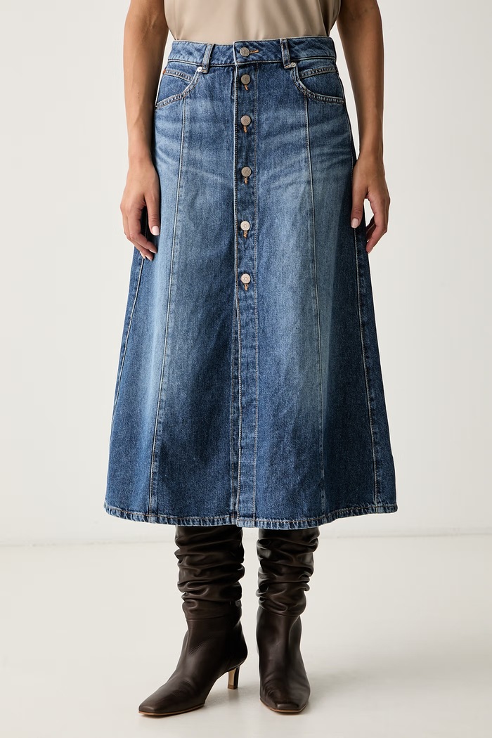 BOSS Orange разкроена пола от деним C_DNM MIDI SKIRT син 50564430