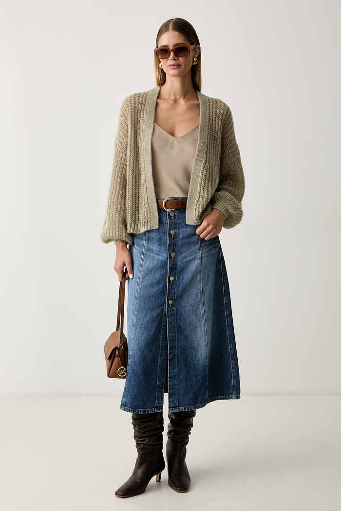 BOSS Orange разкроена пола от деним C_DNM MIDI SKIRT 50564430 син AW26