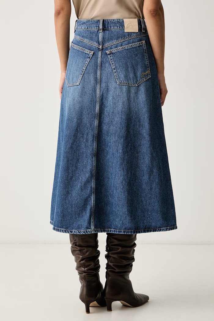 Дрехи BOSS Orange разкроена пола от деним C_DNM MIDI SKIRT 50564430 син