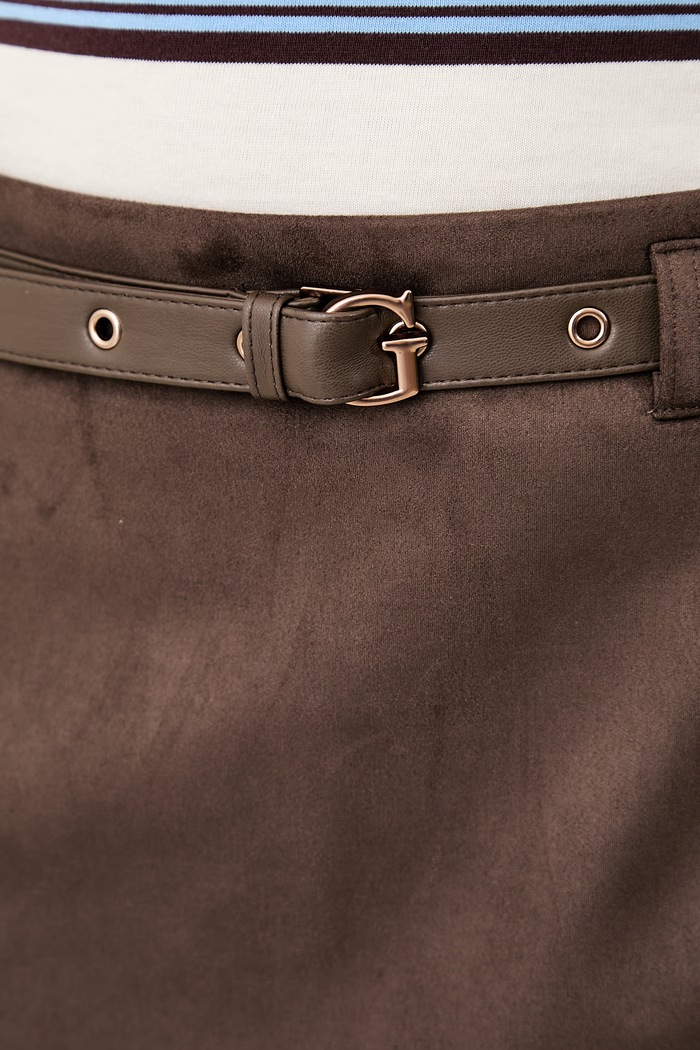 Guess fustă din imitație de piele întoarsă GRACE maro W6YD06.W2890