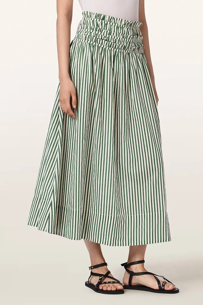 AllSaints spódnica rozkloszowana bawełniana KALI zielony W099RE