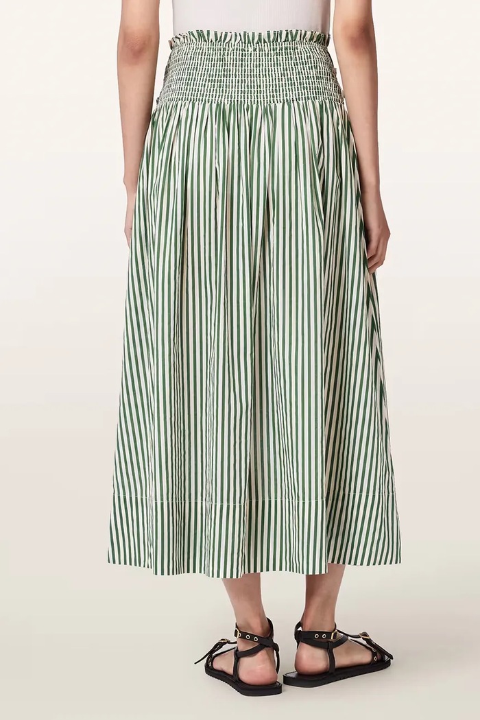 AllSaints spódnica rozkloszowana bawełniana KALI W099RE zielony AW26