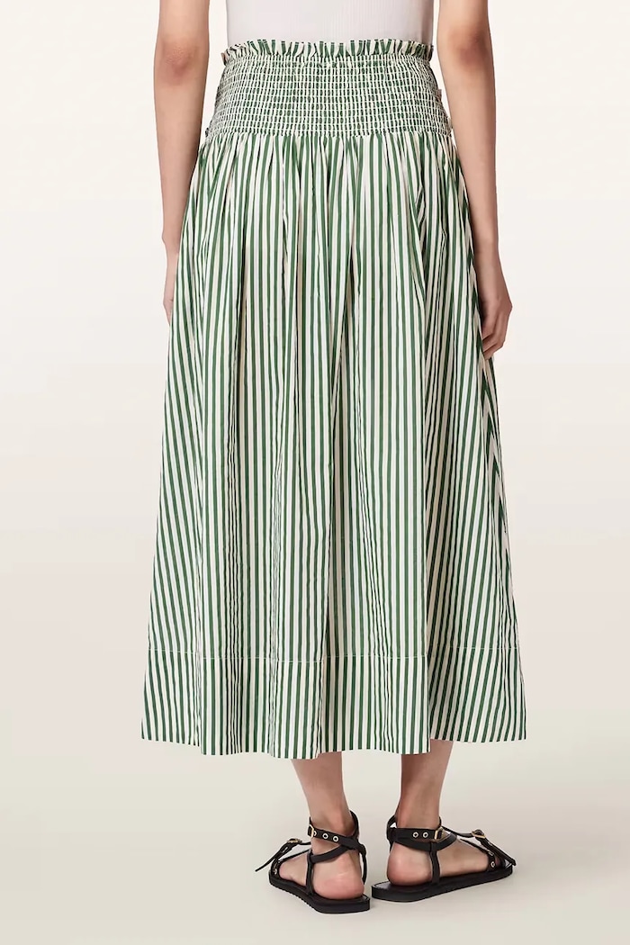 AllSaints spódnica rozkloszowana bawełniana KALI W099RE zielony AW26