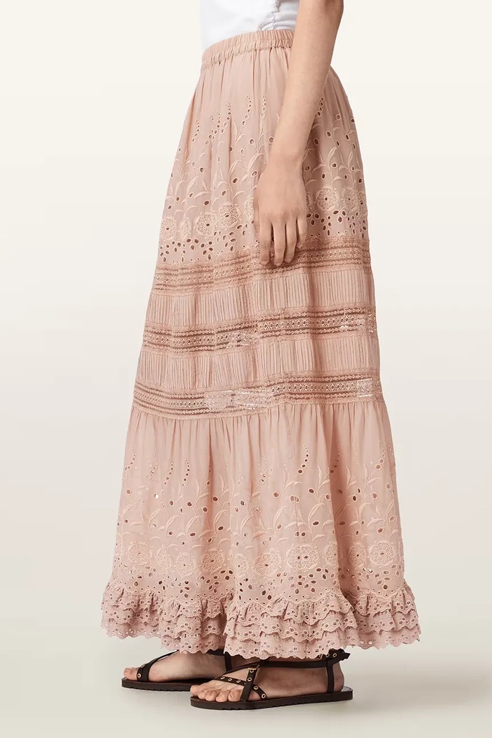 AllSaints sukňa s viskózou CAMILLE W055RE ružová