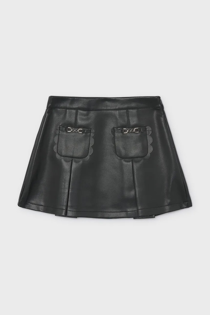 Mayoral разкроена пола от имитация на кожа черен 4904.6G.Mini.9BY2