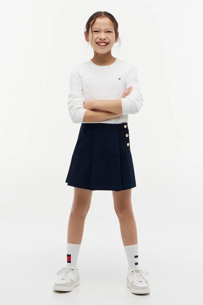 Dziewczynka Tommy Hilfiger spódnica rozkloszowana z bawełną KG0KG09436.9BY2 granatowy