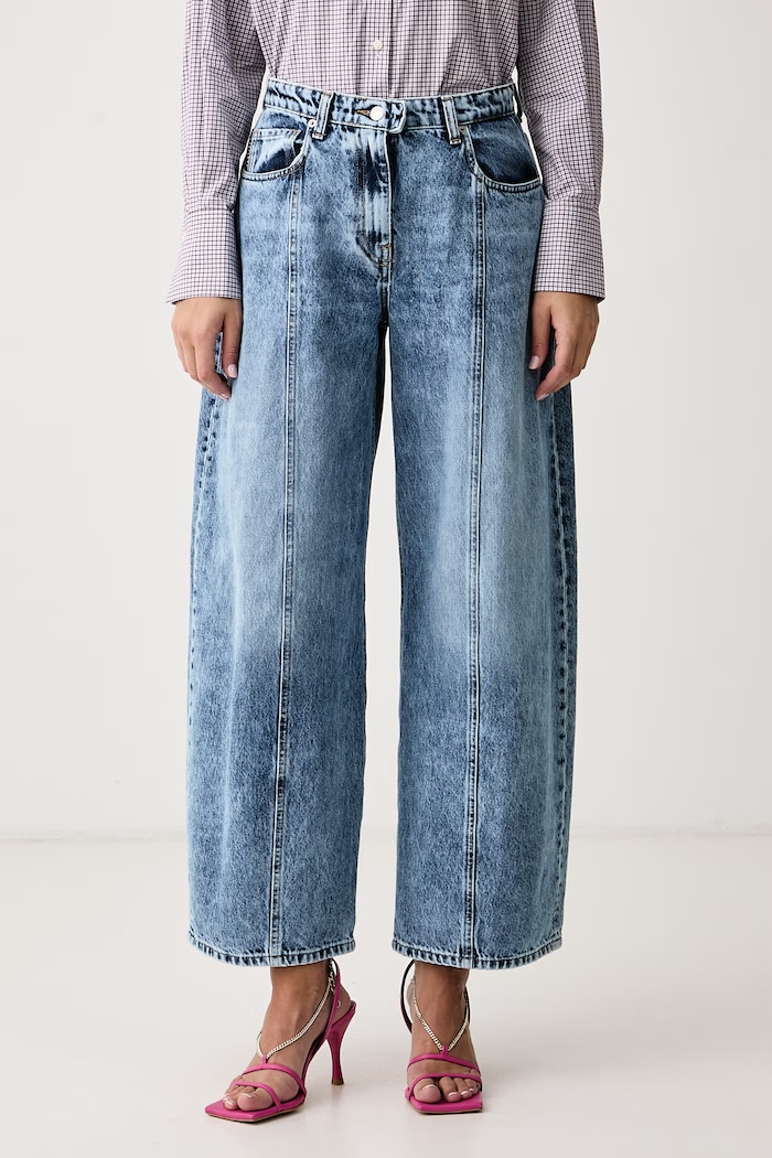 Haveone Jeansy wide leg damskie niebieski PFA.R089