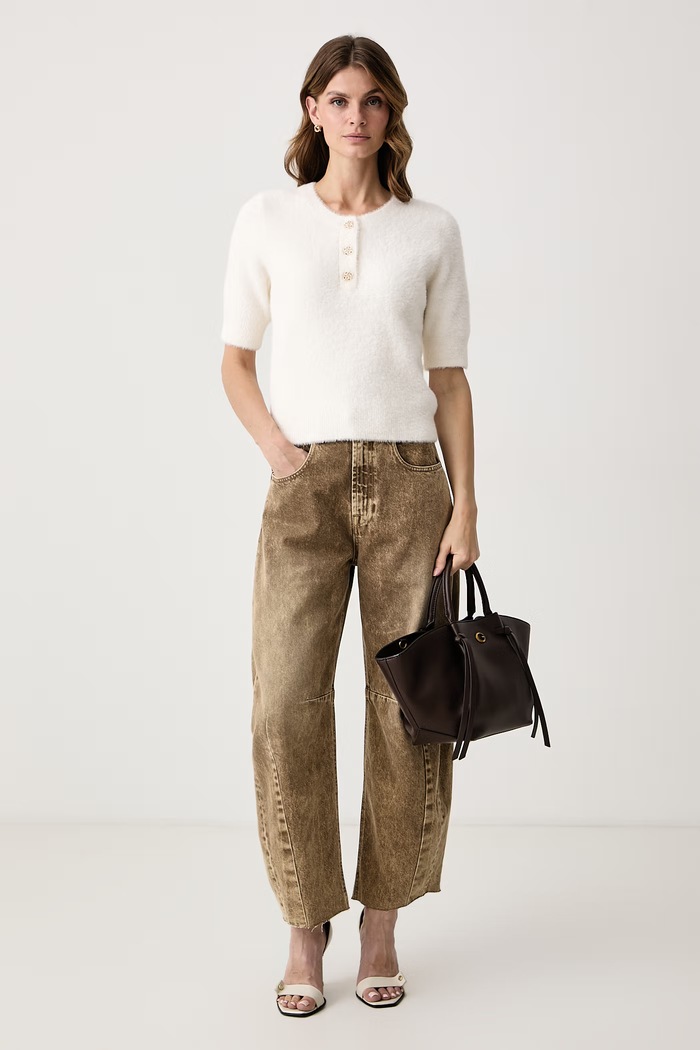 Haveone Jeansy relaxed fit damskie PFA.R084 beżowy AW26