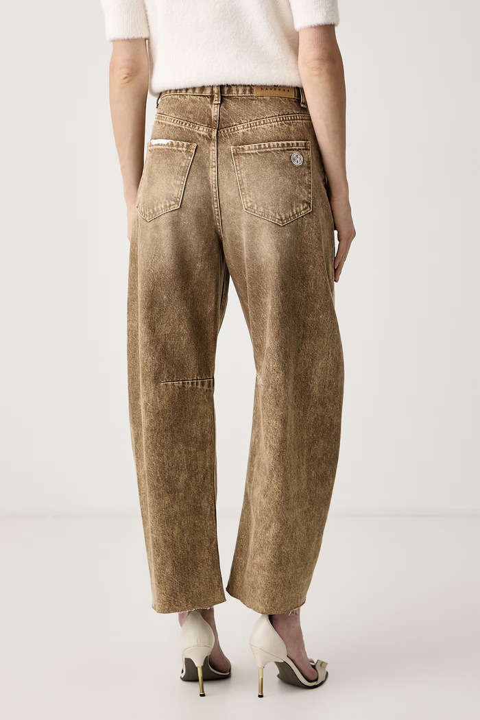Odzież Haveone Jeansy relaxed fit damskie PFA.R084 beżowy