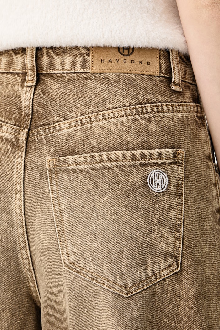 Jeansy relaxed fit damskie Haveone PFA.R084 beżowy