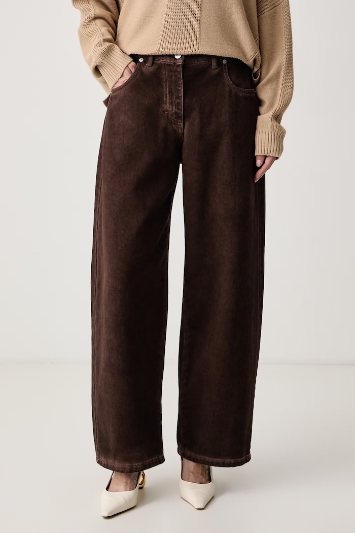 Haveone Jeansy wide leg damskie brązowy PLS.R154