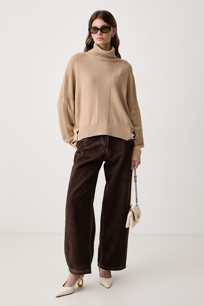 Haveone Jeansy wide leg damskie PLS.R154 brązowy AW26