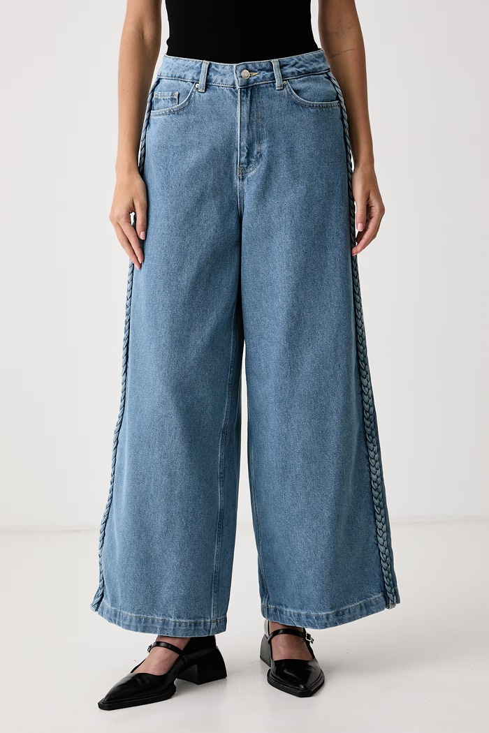 Never Fully Dressed Jeansy wide leg damskie niebieski NFDTR699