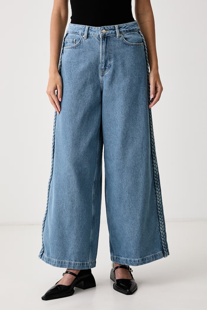 Never Fully Dressed Jeansy wide leg damskie niebieski NFDTR699