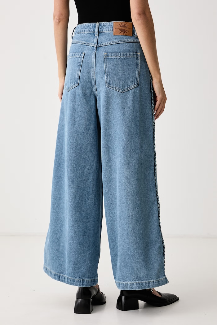 Odzież Never Fully Dressed Jeansy wide leg damskie NFDTR699 niebieski
