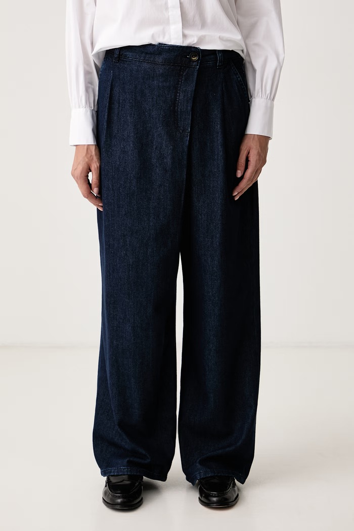 Mos Mosh Jeansy wide leg damskie granatowy 182630