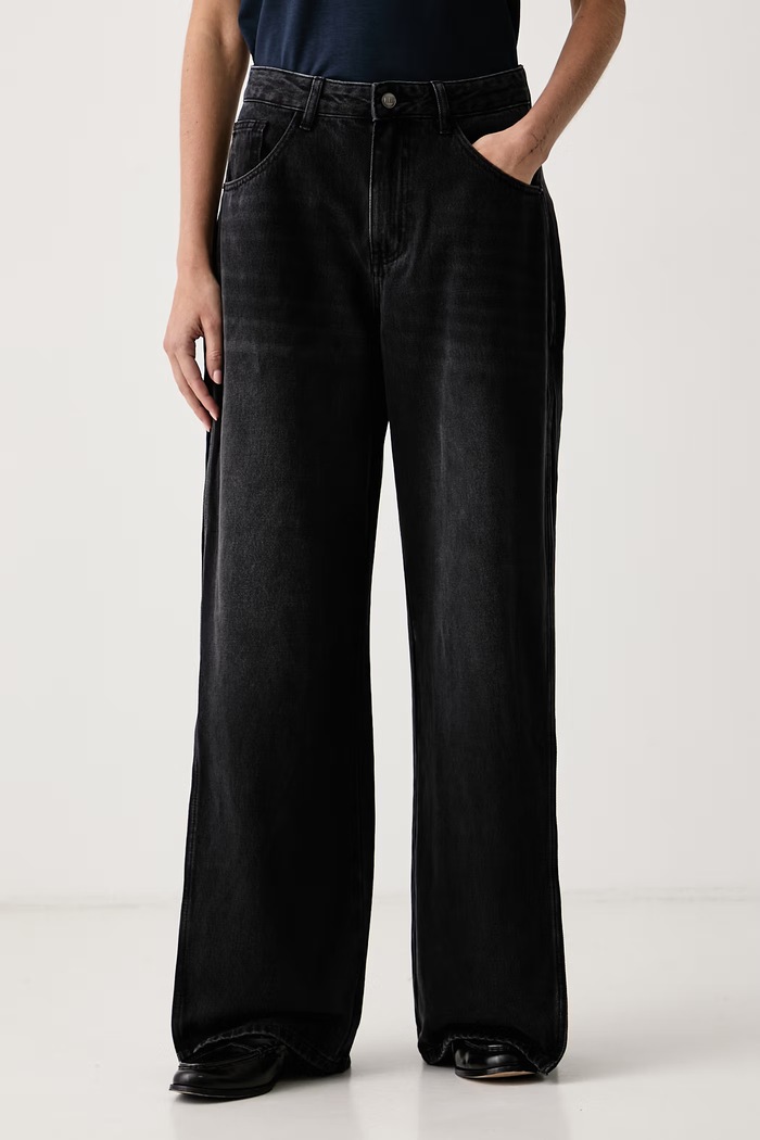 Eleh Jeansy wide leg damskie czarny EFWJ260004