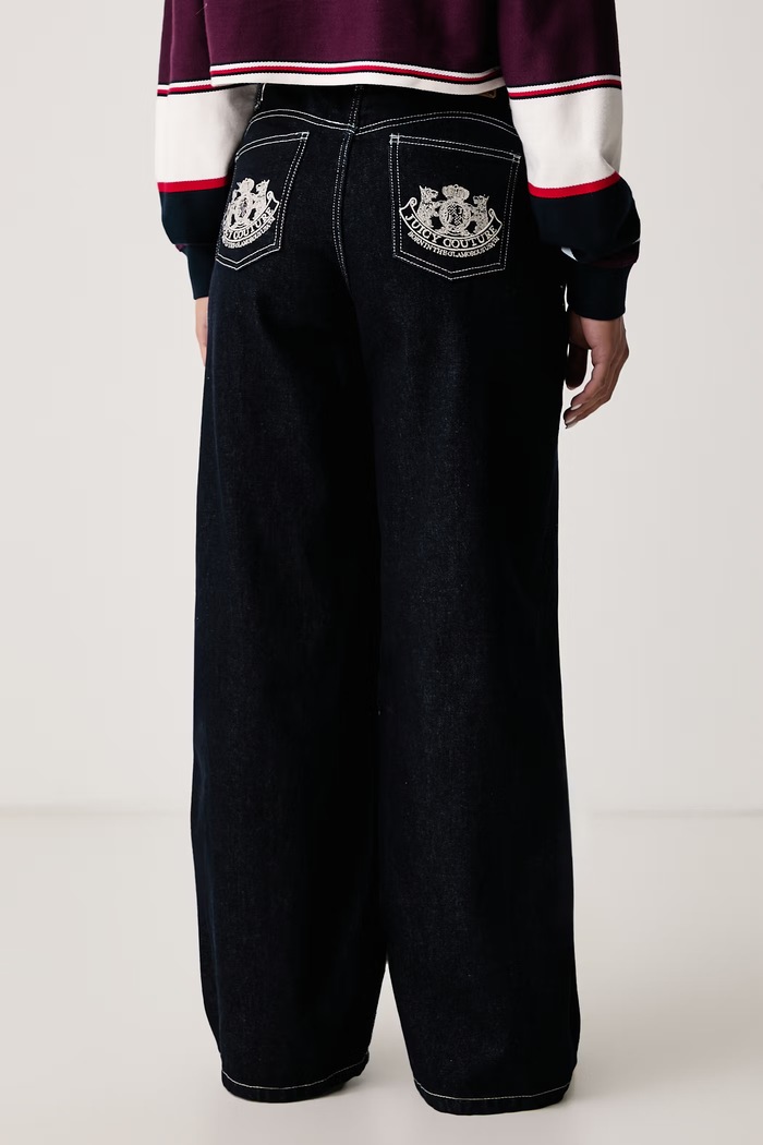 Odzież Juicy Couture Jeansy wide leg damskie DOG CREST WIDE LEG JCJDJE126952 granatowy