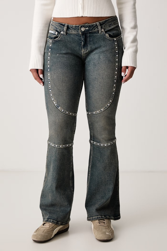 Juicy Couture Flare kavbojke ženske STUD JUICY MOTO FLARE JEAN modra JCDJE226957