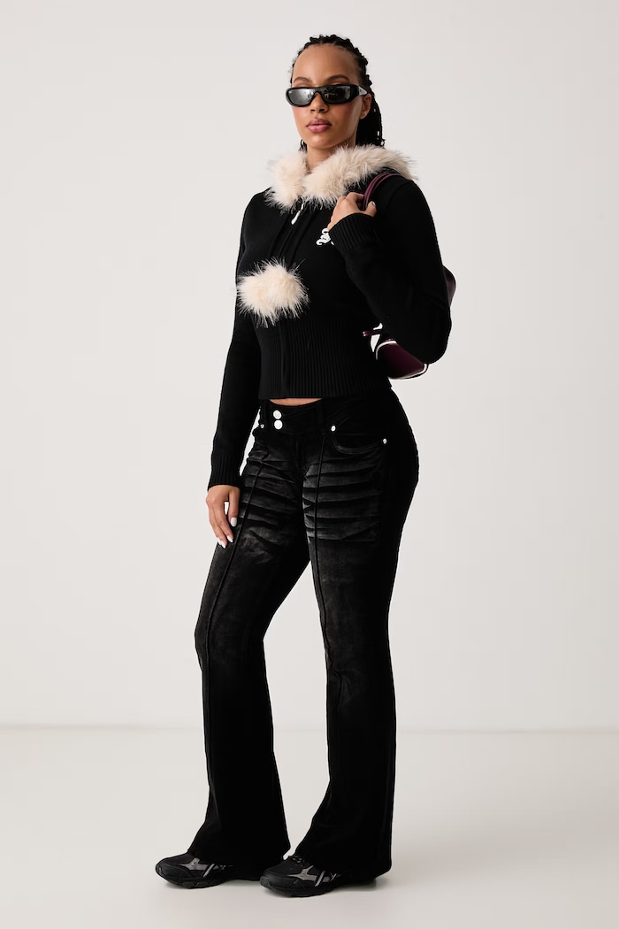 Juicy Couture Flare kavbojke ženske CREST VELOUR DENIM LOW RISE FLARE JCDJE225958 črna AW26