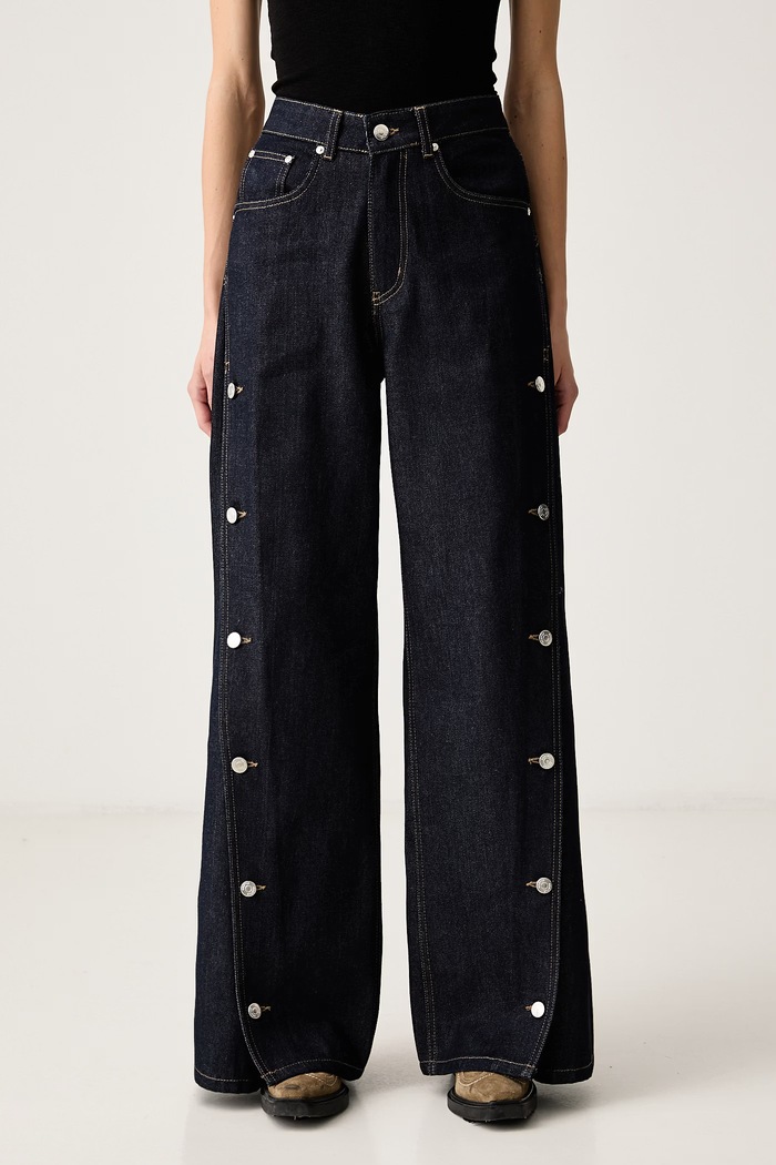 Gestuz Jeansy wide leg damskie GZthenna granatowy 10911982