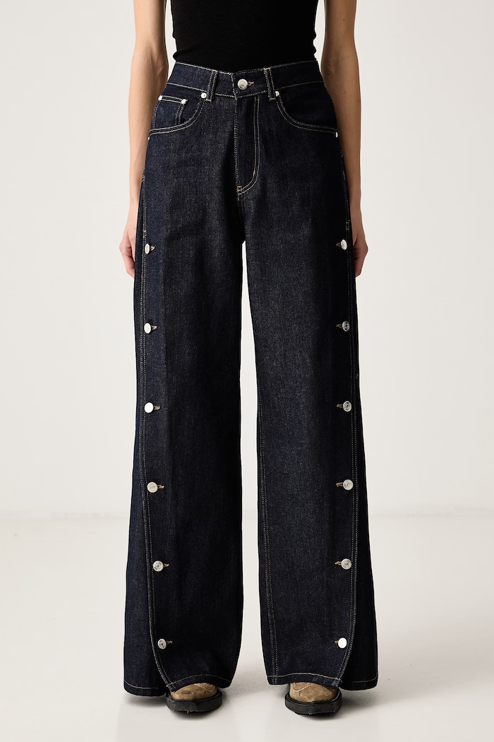 Gestuz Jeansy wide leg damskie GZthenna granatowy 10911982