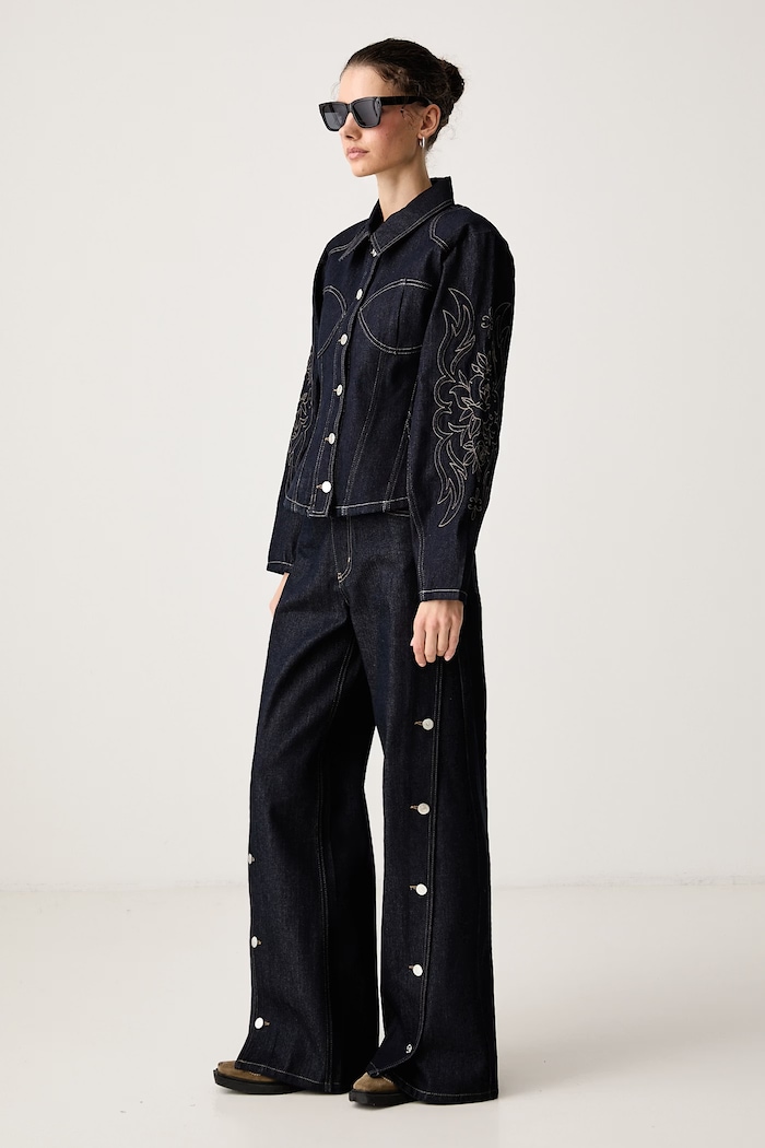 Gestuz Jeansy wide leg damskie GZthenna 10911982 granatowy AW26