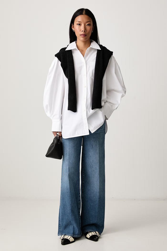 Frame LE SLIM PALAZZO blugi wide leg pentru femei LSP814 albastru AW26