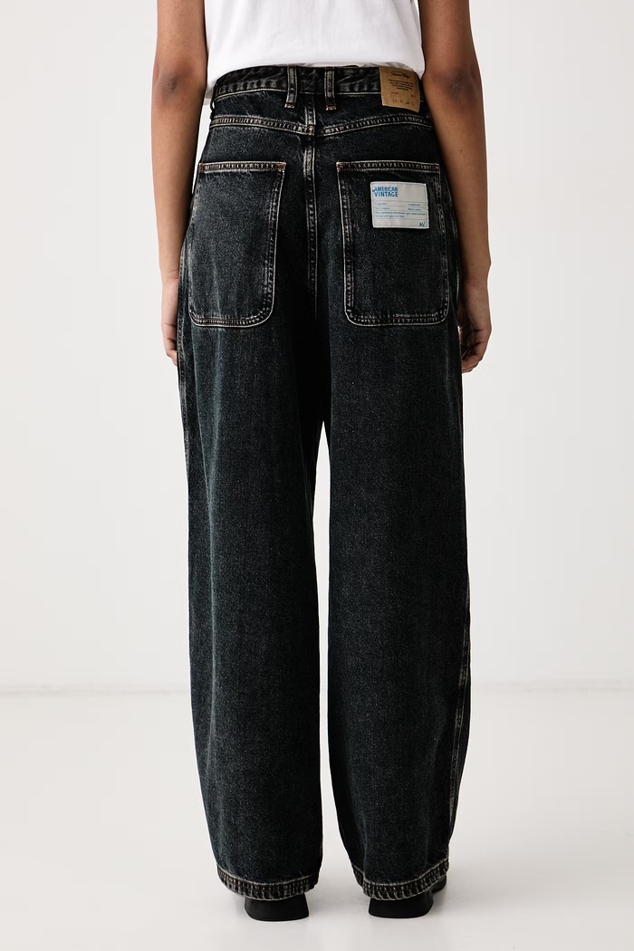 Odzież American Vintage Jeansy wide leg damskie LYD11A granatowy