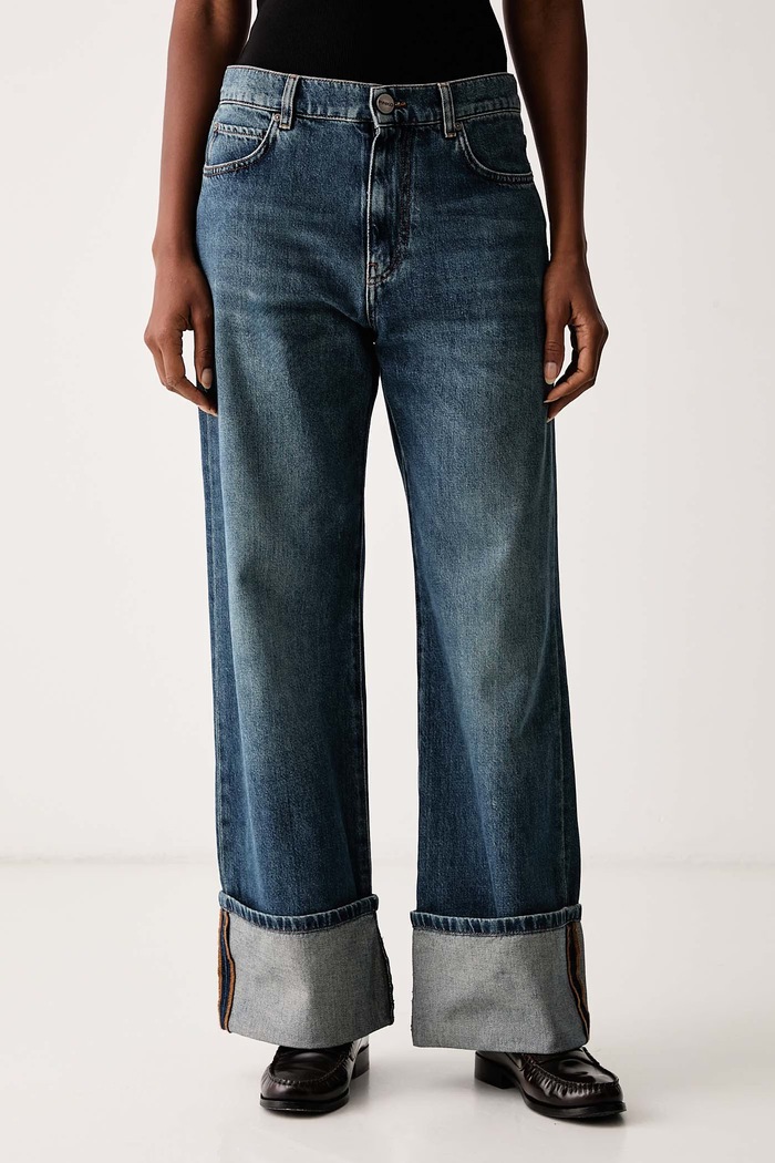 Pinko Jeansy wide leg damskie niebieski 105541.A3G7