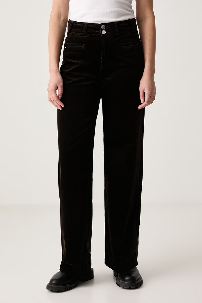 DKNY Spodnie wide leg damskie sztruksowe brązowy DJ6M4279