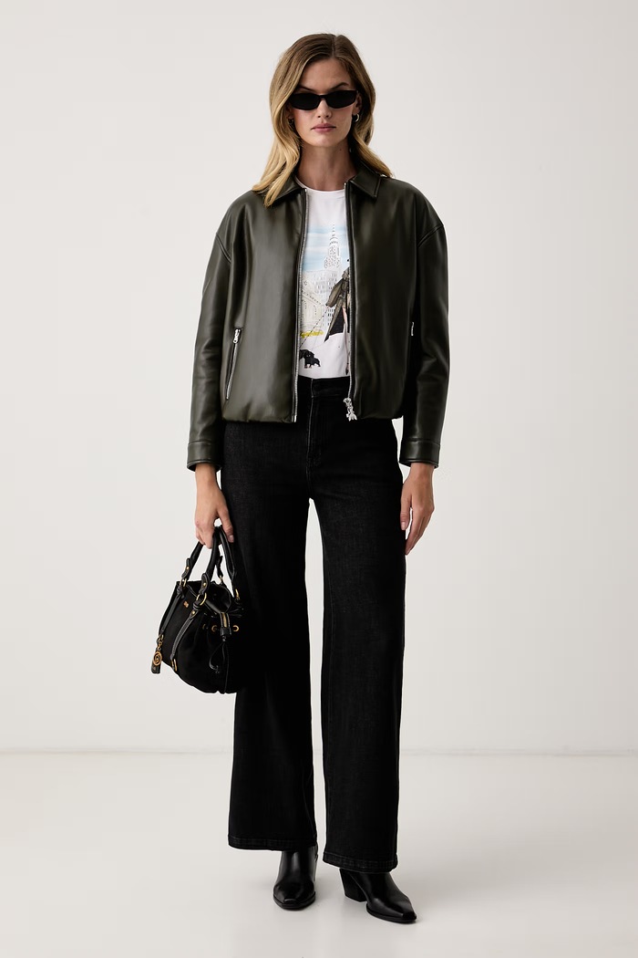 DKNY jeansy wide leg damskie DJ5G4072 czarny AW26