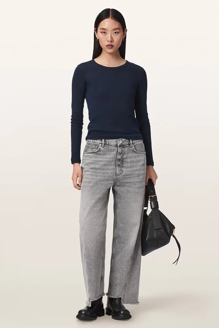 Odzież AllSaints Jeansy damskie FOX W038EF szary