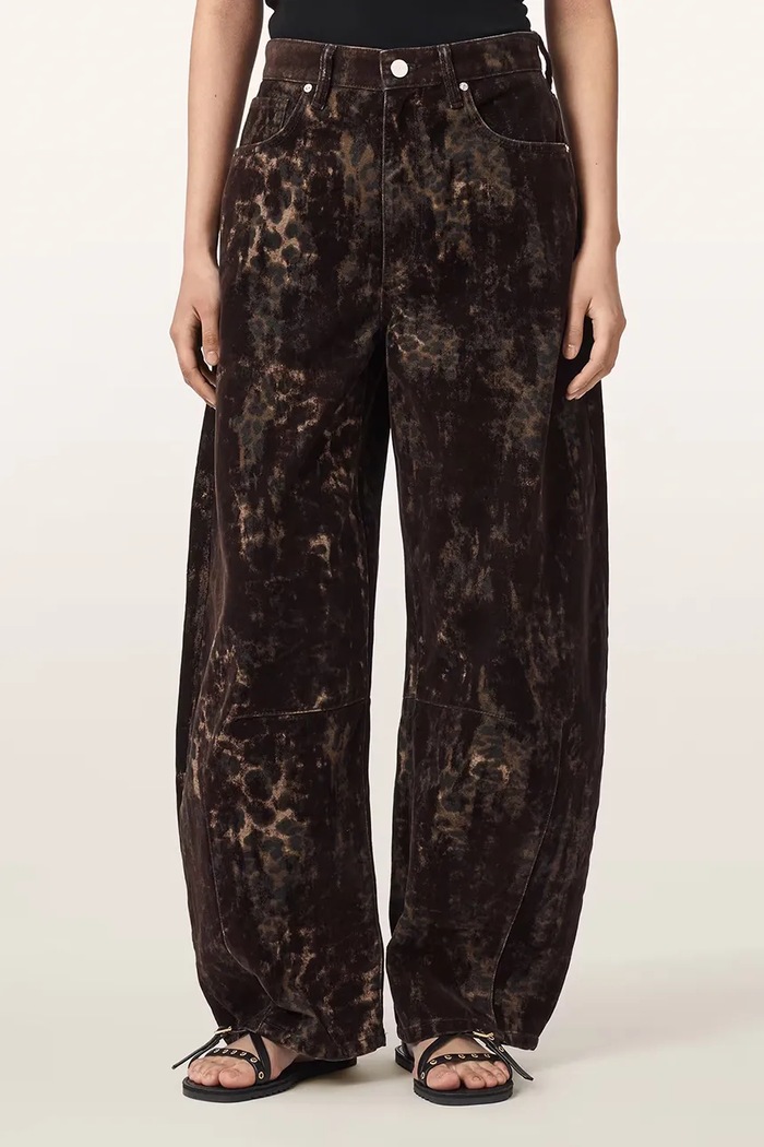 AllSaints Jeansy barrel damskie JETT FLOCK brązowy W033EF