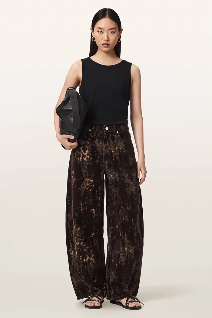 AllSaints Jeansy barrel damskie JETT FLOCK W033EF brązowy AW26