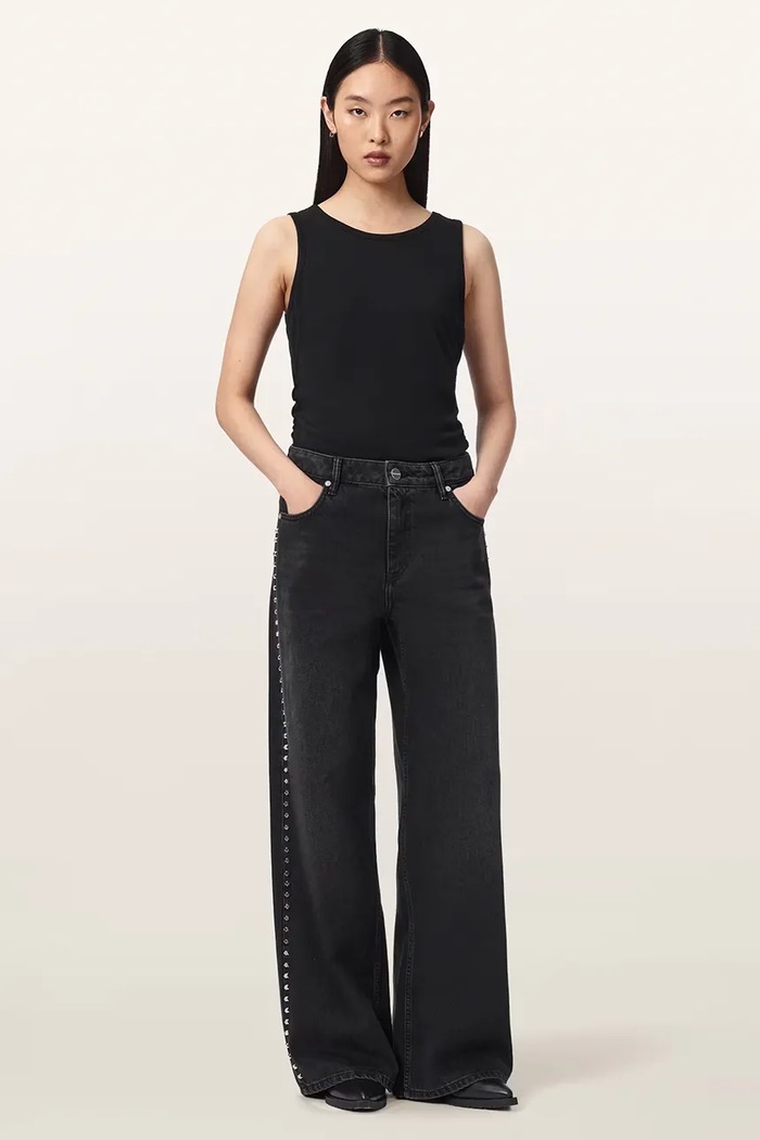 Odzież AllSaints Jeansy straight damskie SWAY W027EF czarny