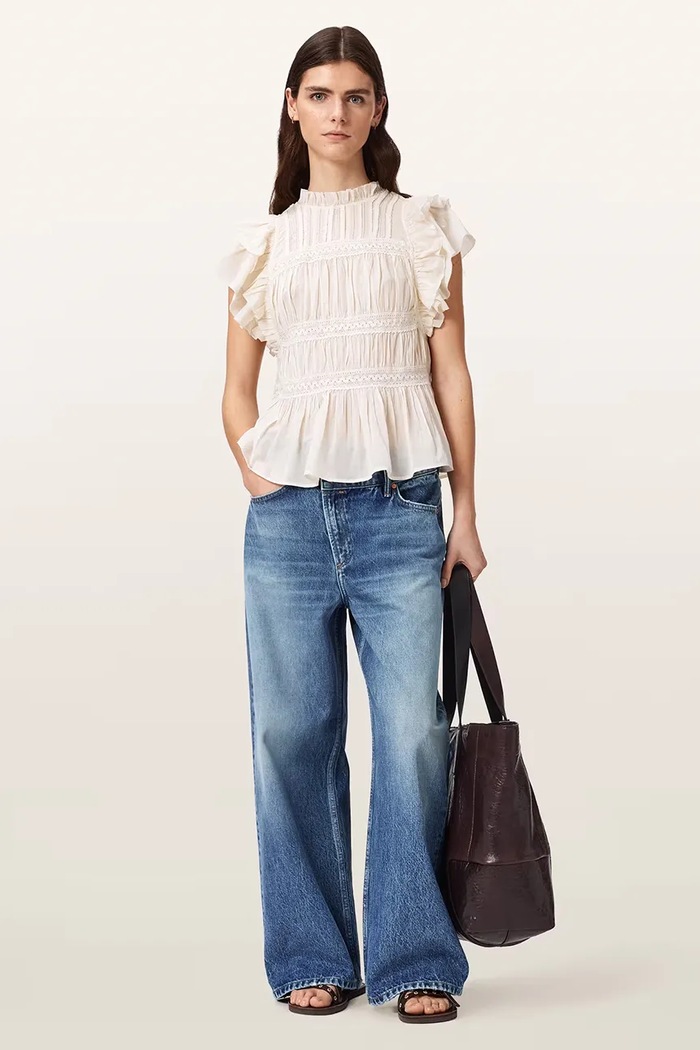 Odzież AllSaints Jeansy wide leg damskie AKI CROSSOVER JEAN W037EF niebieski