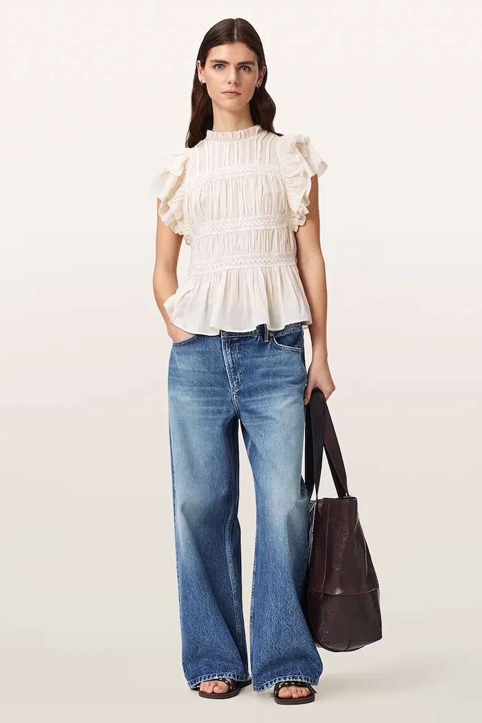Odzież AllSaints Jeansy wide leg damskie AKI CROSSOVER JEAN W037EF niebieski