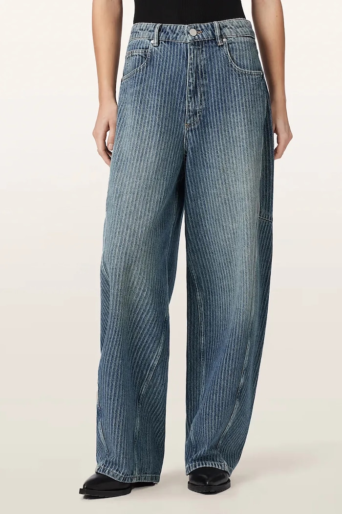 AllSaints Jeansy barrel damskie CARTER STRIPE JEAN niebieski W008EF