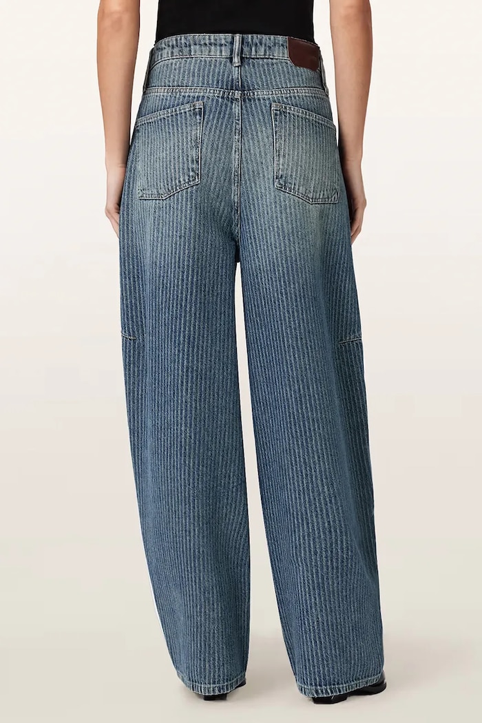 AllSaints Jeansy barrel damskie CARTER STRIPE JEAN W008EF niebieski AW26