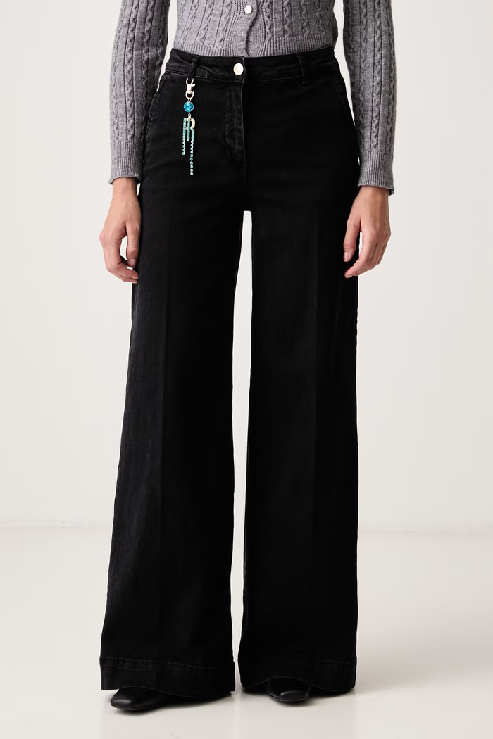 Fracomina Jeansy wide leg damskie czarny FS26WV3015D42093