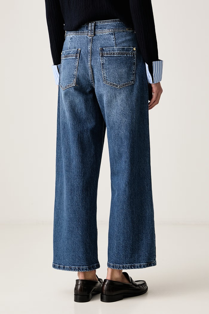 Odzież Morgan Jeansy wide leg damskie PBIANCA niebieski